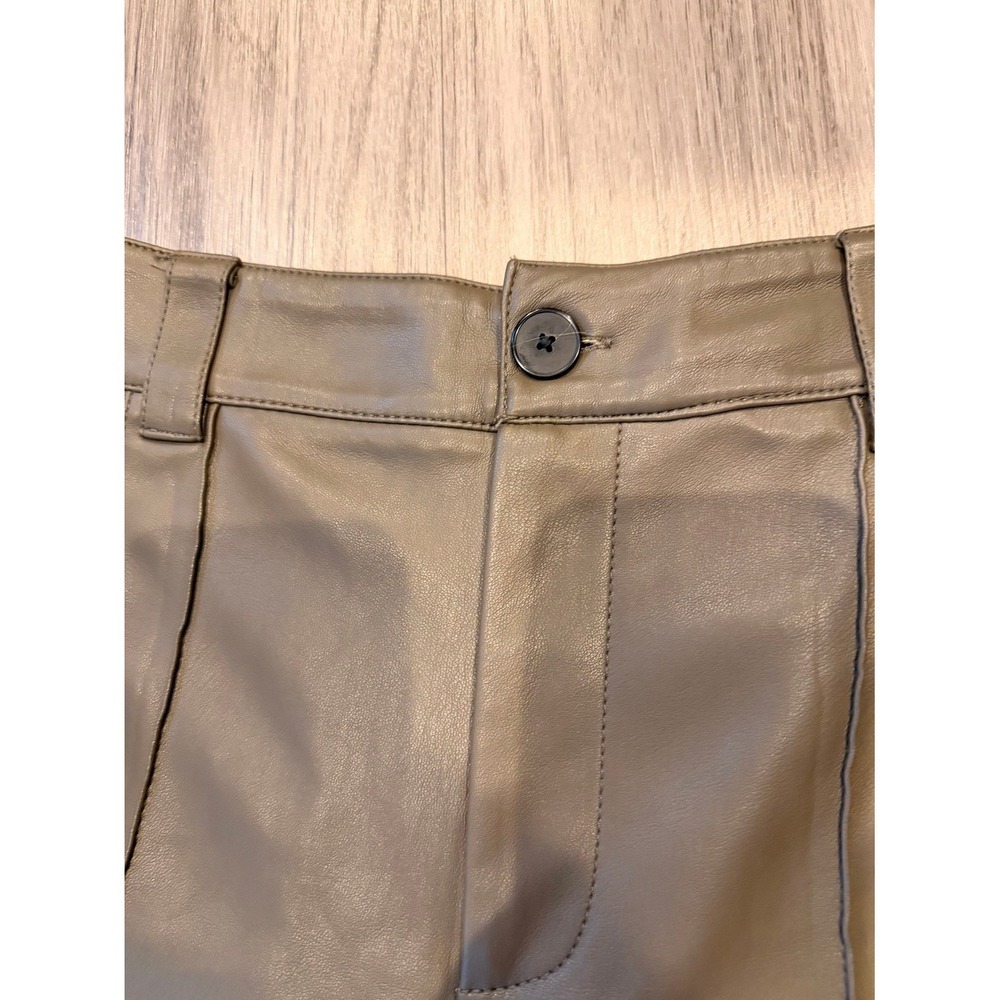 Women's ZARA Olive Faux Leather Trousers XS Sleek Modern Edgy Minimalist Urban - Picture 5 of 10